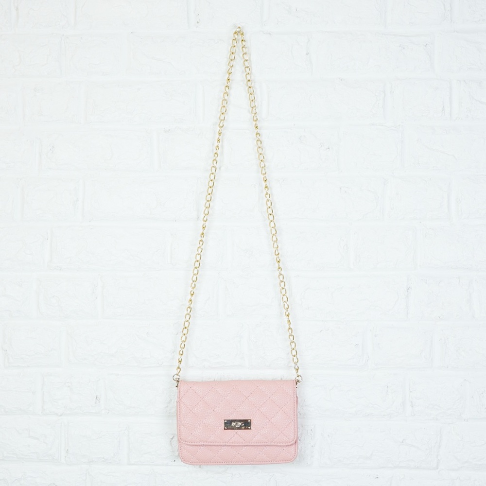 BCBG Paris Diamond Quilted Blush Pink Gold Crossbody Bag Clutch